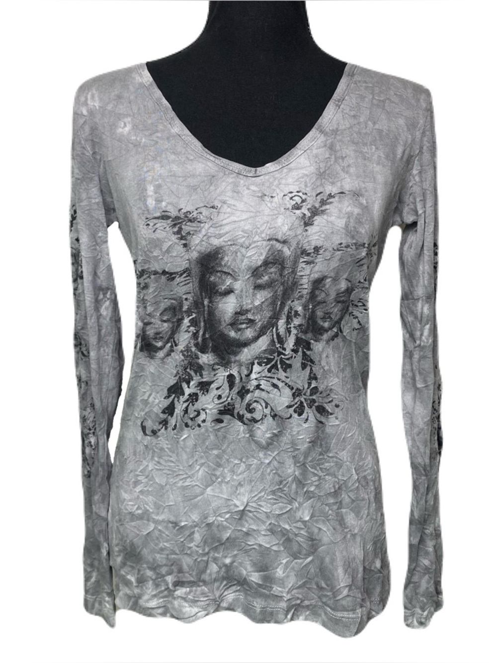 Vintage 90s Sledge USA Crinkle Top Gray Tie Dye Women's Large